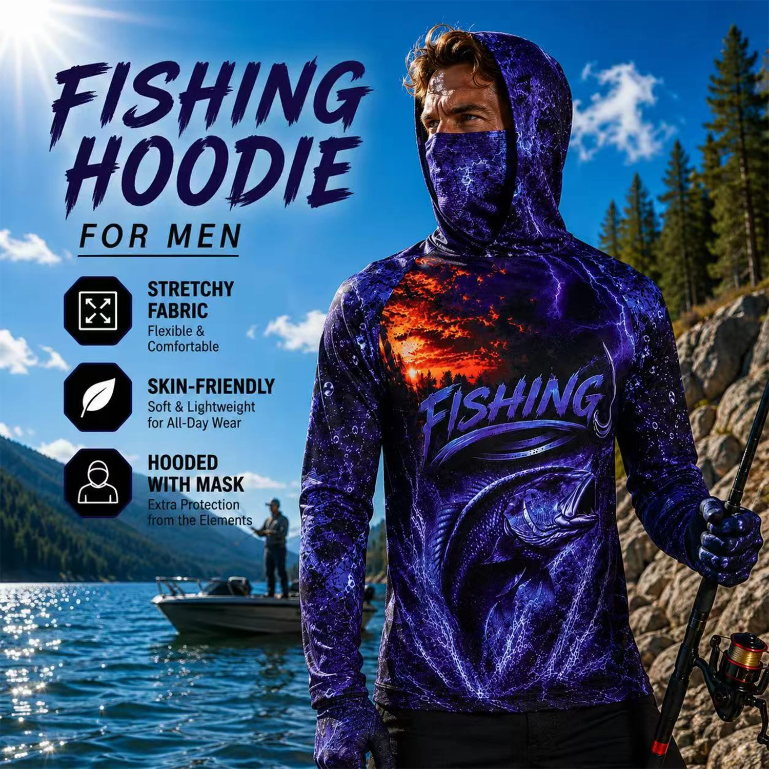 Fishing Shirt Uv Protection - قميص صيد رجالي بطبعة ثلاثية الأبعاد