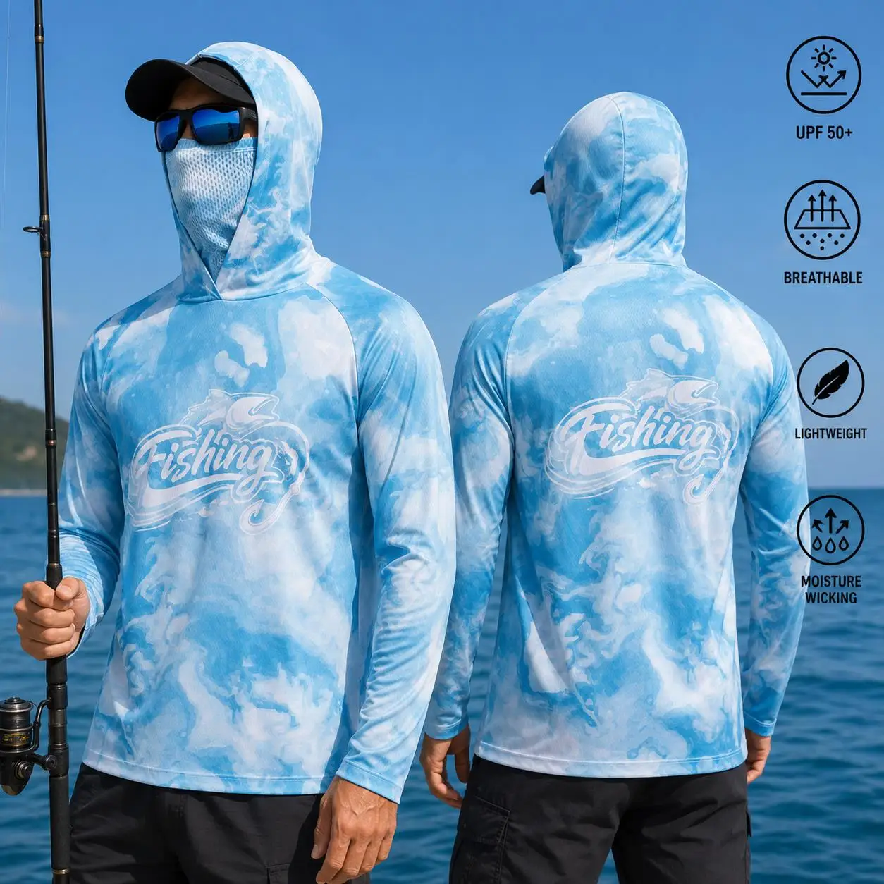 قميص صيد رجالي بغطاء للرأس، حم - مراجعة Fishing Shirt Uv Protection وسعره