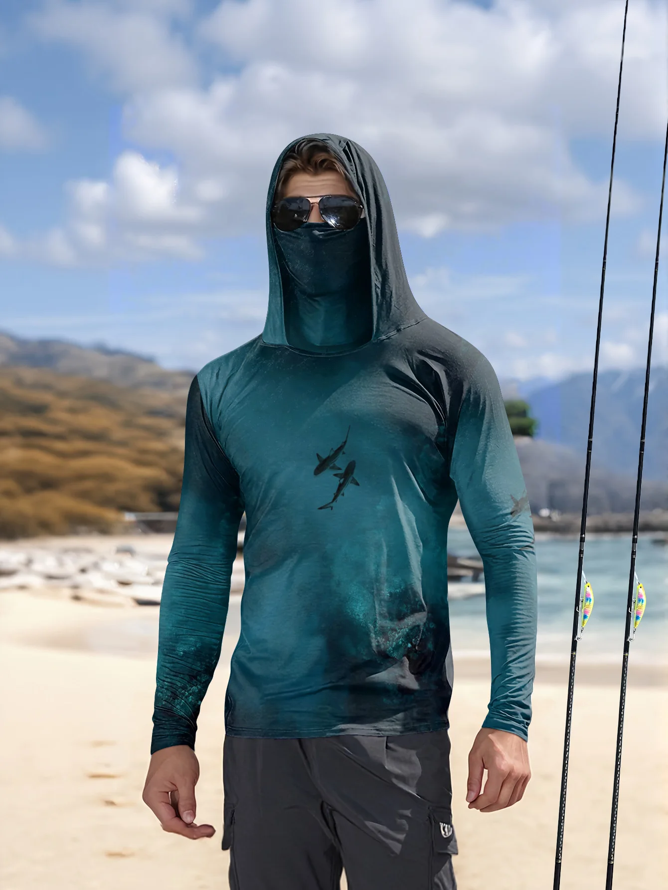 هودي صيد للرجال UPF50+ مع قناع - مراجعة Fishing Mask Sun Protection وسعره